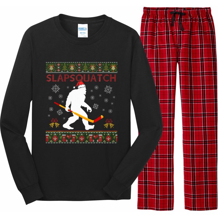 Christmas Hockey Sasquatch Slapsquatch Bigfoot Long Sleeve Pajama Set