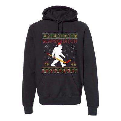 Christmas Hockey Sasquatch Slapsquatch Bigfoot Premium Hoodie