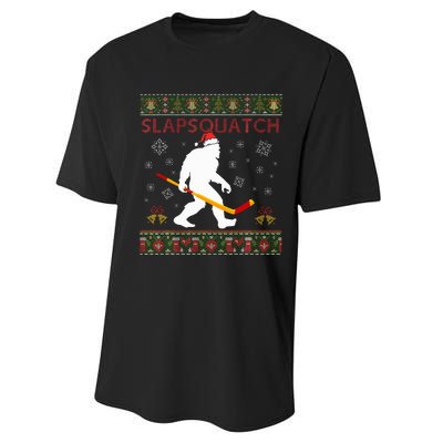 Christmas Hockey Sasquatch Slapsquatch Bigfoot Performance Sprint T-Shirt