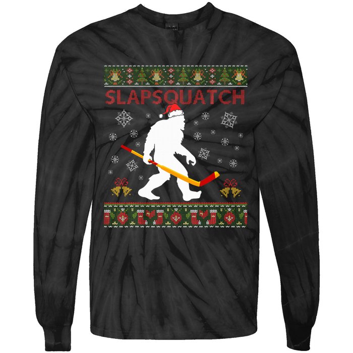 Christmas Hockey Sasquatch Slapsquatch Bigfoot Tie-Dye Long Sleeve Shirt