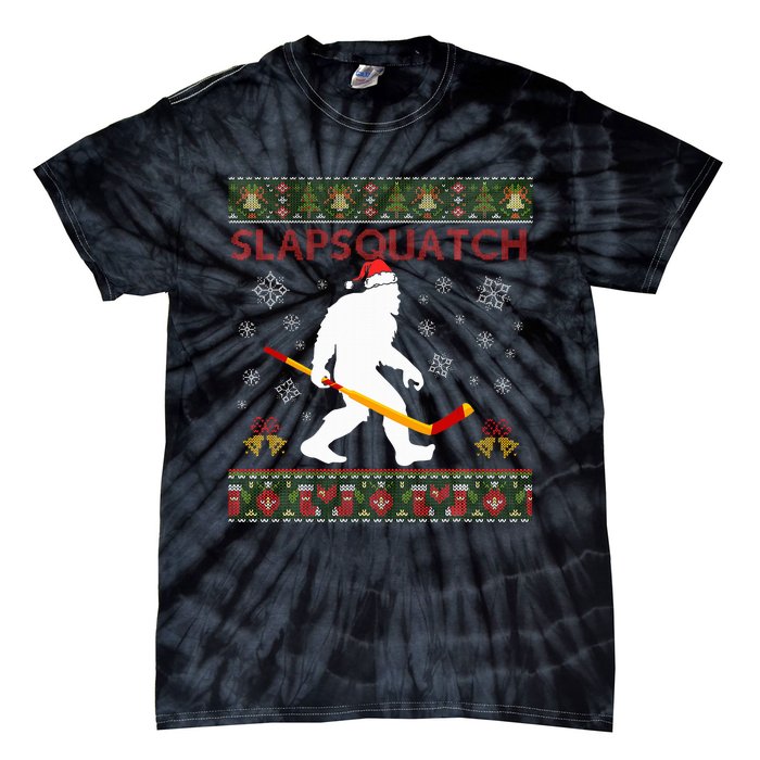 Christmas Hockey Sasquatch Slapsquatch Bigfoot Tie-Dye T-Shirt