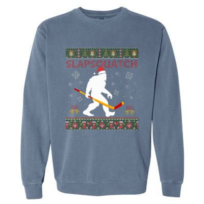 Christmas Hockey Sasquatch Slapsquatch Bigfoot Garment-Dyed Sweatshirt