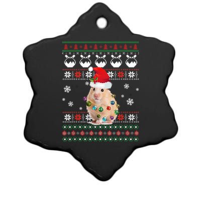 Cute Hamster Santa Hat Ugly Sweater Christmas Pajama Family Gift Ceramic Star Ornament