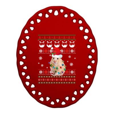 Cute Hamster Santa Hat Ugly Sweater Christmas Pajama Family Gift Ceramic Oval Ornament