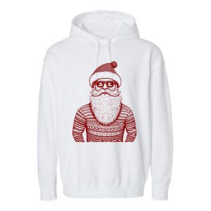 Cool Hip Santa Claus Christmas Hipster Dude Dad Ugly Great Gift Garment-Dyed Fleece Hoodie