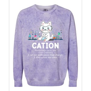 Chemistry Humor Science Teacher Cat Pun Cation Gift Colorblast Crewneck Sweatshirt