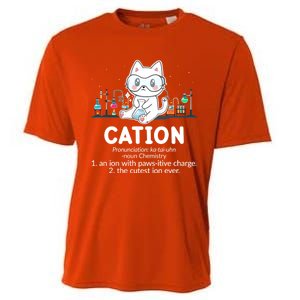 Chemistry Humor Science Teacher Cat Pun Cation Gift Cooling Performance Crew T-Shirt