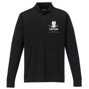 Chemistry Humor Science Teacher Cat Pun Cation Gift Performance Long Sleeve Polo