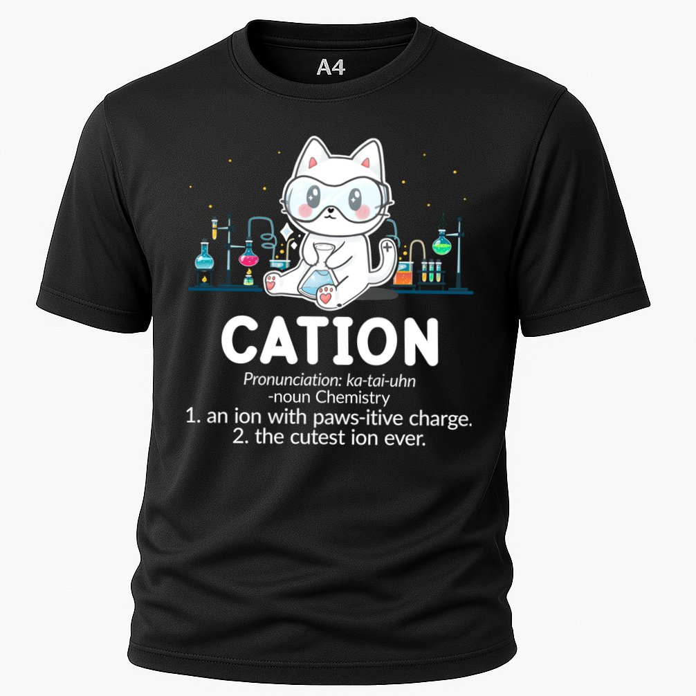 Chemistry Humor Science Teacher Cat Pun Cation Gift Cooling Performance Crew T-Shirt