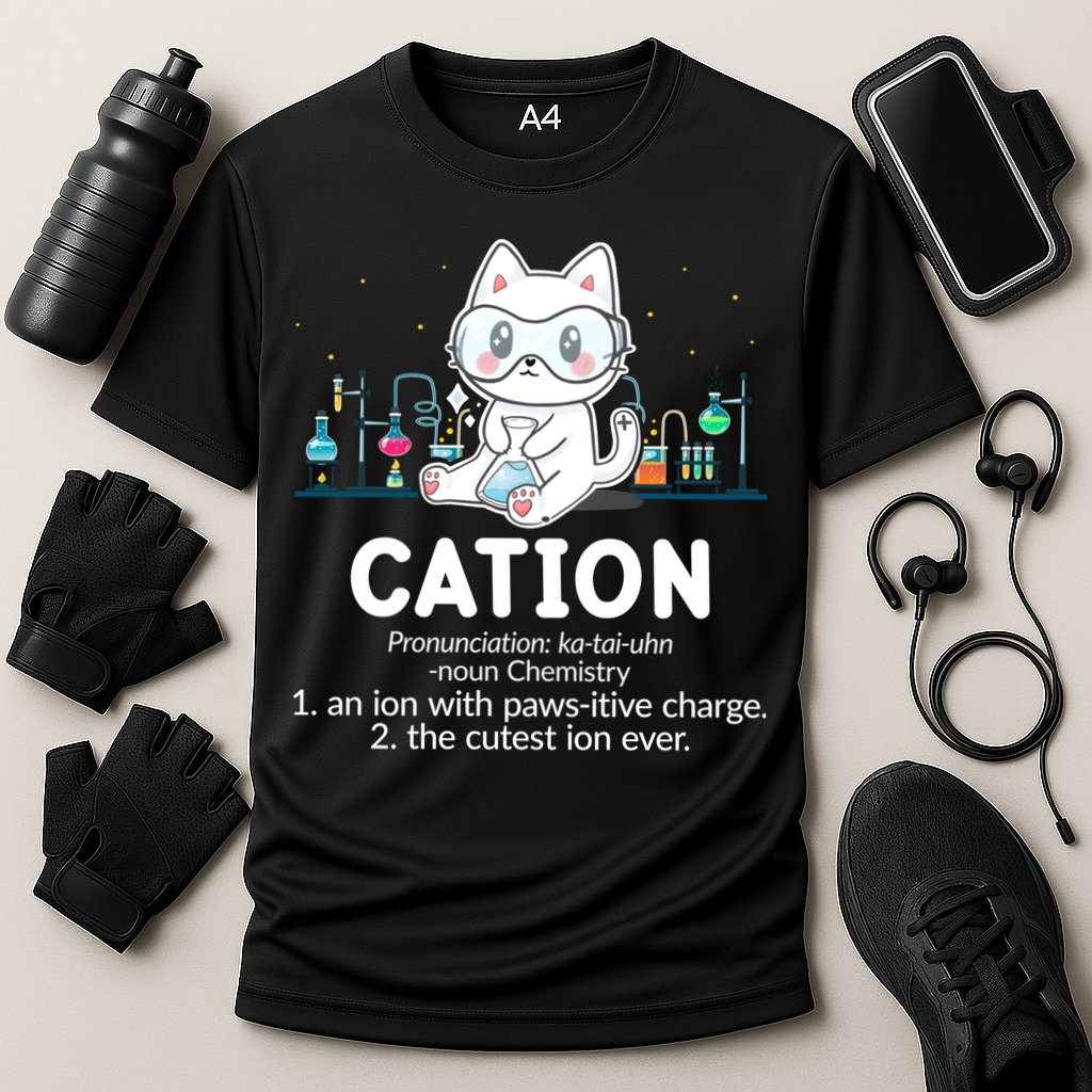Chemistry Humor Science Teacher Cat Pun Cation Gift Cooling Performance Crew T-Shirt