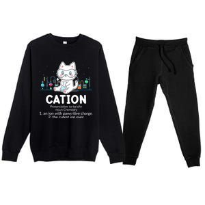 Chemistry Humor Science Teacher Cat Pun Cation Gift Premium Crewneck Sweatsuit Set