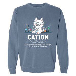 Chemistry Humor Science Teacher Cat Pun Cation Gift Garment-Dyed Sweatshirt