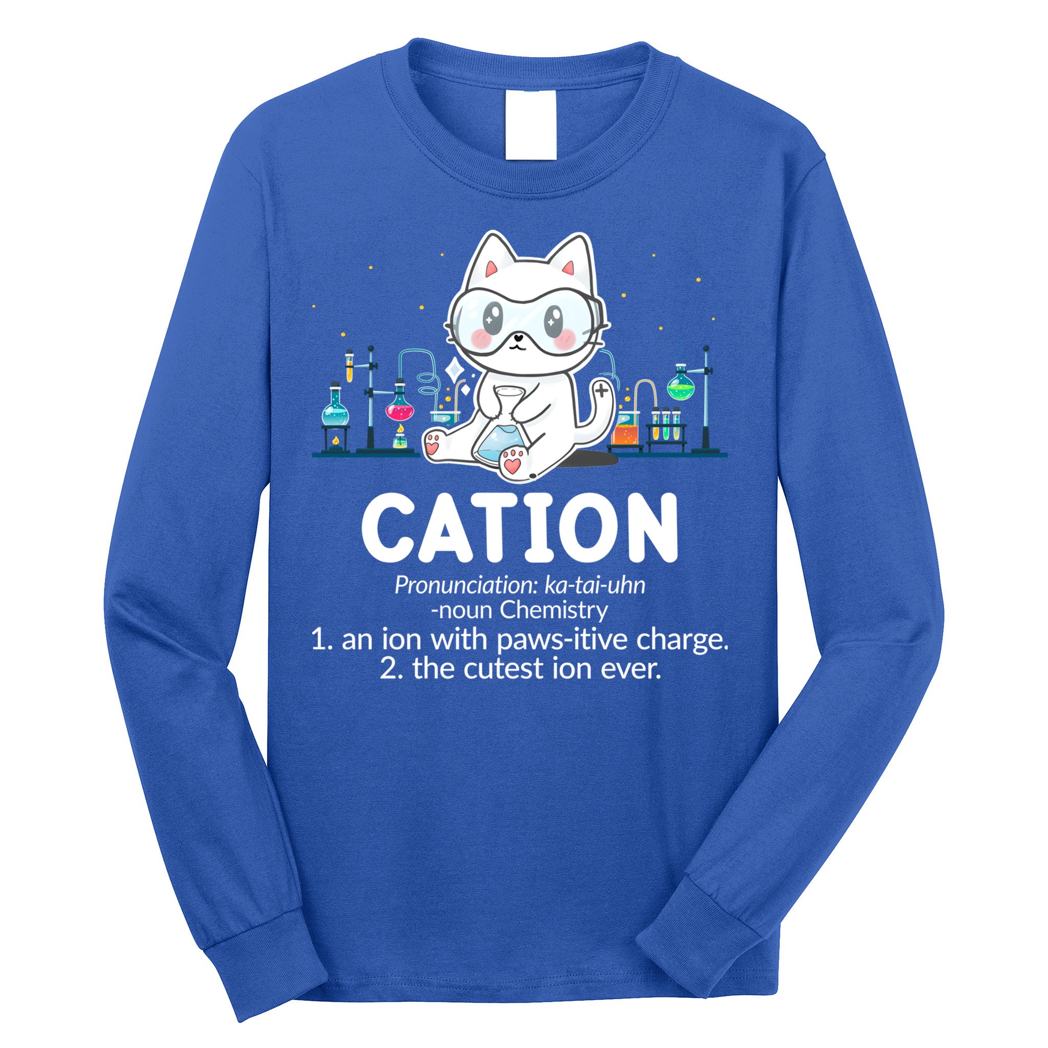 Chemistry Humor Science Teacher Cat Pun Cation Gift Long Sleeve Shirt