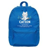 Chemistry Humor Science Teacher Cat Pun Cation Gift 16 in Basic Backpack
