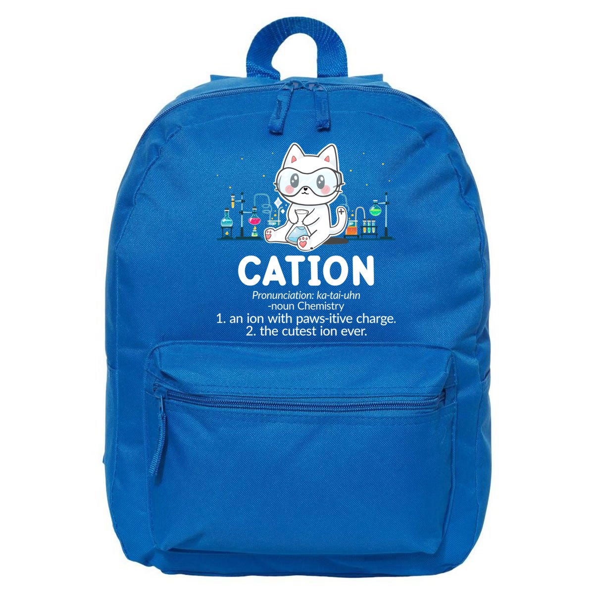 Chemistry Humor Science Teacher Cat Pun Cation Gift 16 in Basic Backpack