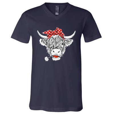 Cute Hairy Scottish Highland Cow V-Neck T-Shirt