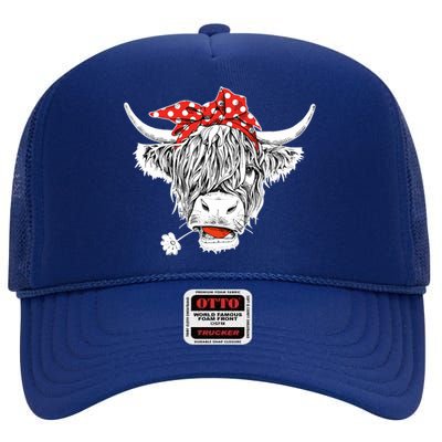 Cute Hairy Scottish Highland Cow High Crown Mesh Back Trucker Hat