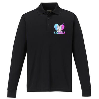 Cat Heart Shape Funny Gifts For Women Karma Cat Lovers Performance Long Sleeve Polo