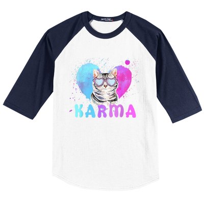 Cat Heart Shape Funny Gifts For Women Karma Cat Lovers Baseball Sleeve Shirt