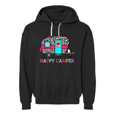 Camper Happy Summer Camp Camping Leopard Funny Glamping Garment-Dyed Fleece Hoodie