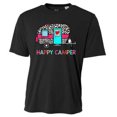 Camper Happy Summer Camp Camping Leopard Funny Glamping Cooling Performance Crew T-Shirt