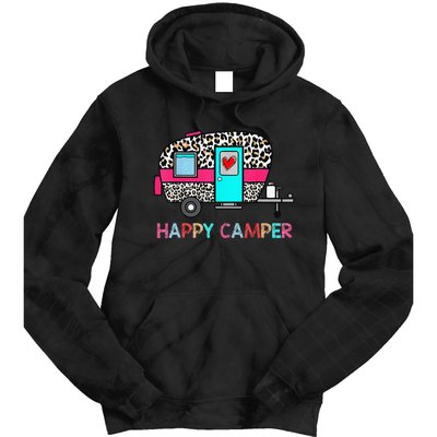 Camper Happy Summer Camp Camping Leopard Funny Glamping Tie Dye Hoodie