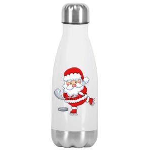 Christmas Hockey Santa Playing Hockey Santa Hockey Player Gift Stainless Steel Insulated Water Bottle