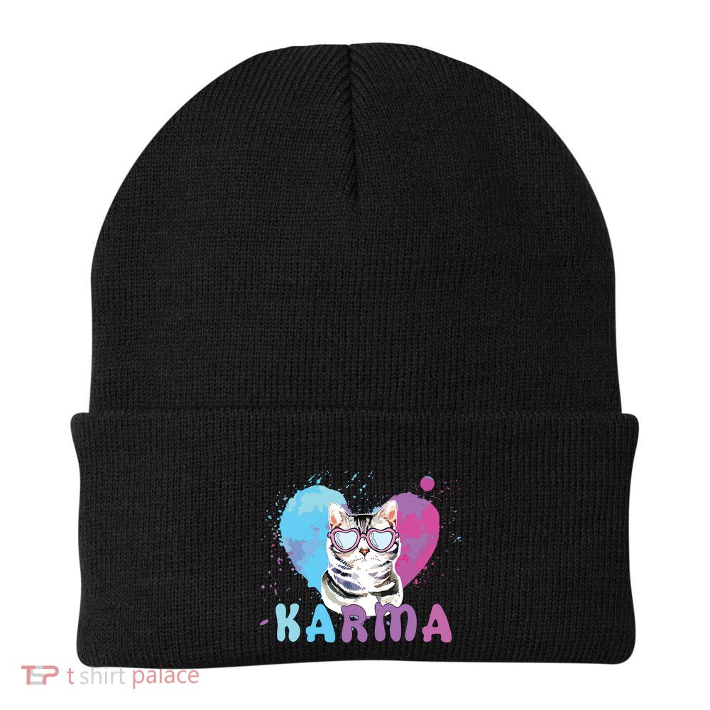 Cat Heart Shape Funny Gifts For Girl Women Karma Knit Cap Winter Beanie