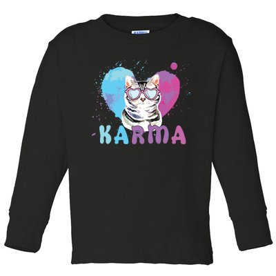 Cat Heart Shape Funny Gifts For Girl Women Karma Toddler Long Sleeve Shirt