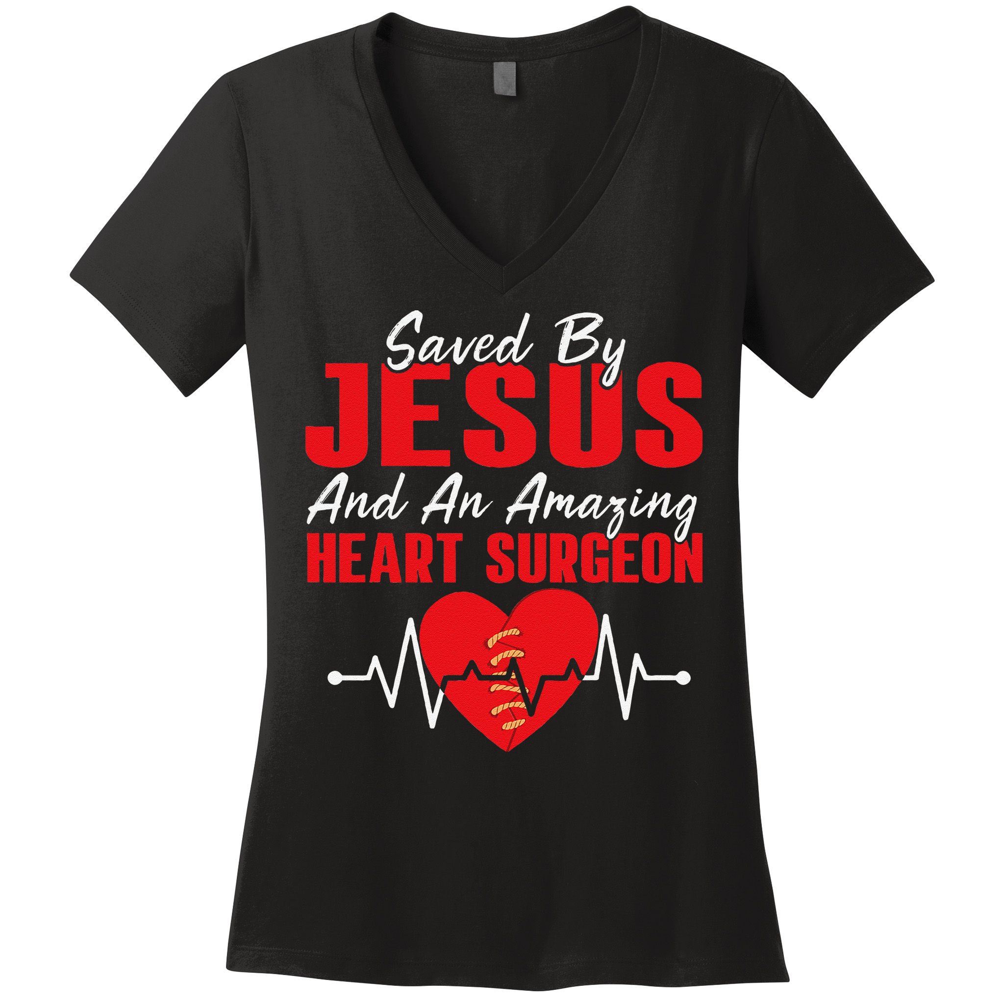 Cool Heart Surgery For Heart Cardiac Rehab Jesus Women's V-Neck T-Shirt
