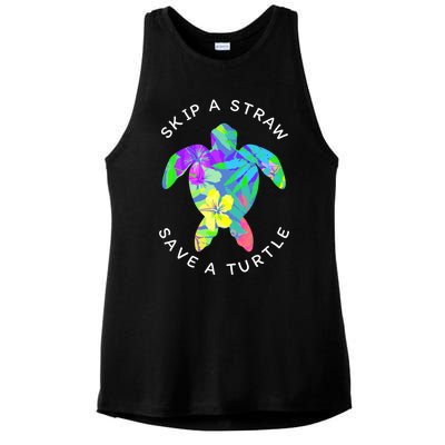 Cool Hawaiian Skip A Straw Save A Turtle Gift Ladies PosiCharge Tri-Blend Wicking Tank