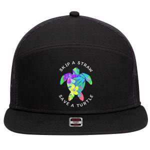 Cool Hawaiian Skip A Straw Save A Turtle Gift 7 Panel Mesh Trucker Snapback Hat