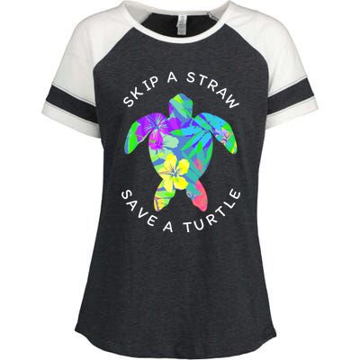 Cool Hawaiian Skip A Straw Save A Turtle Gift Enza Ladies Jersey Colorblock Tee