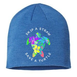 Cool Hawaiian Skip A Straw Save A Turtle Gift Sustainable Beanie