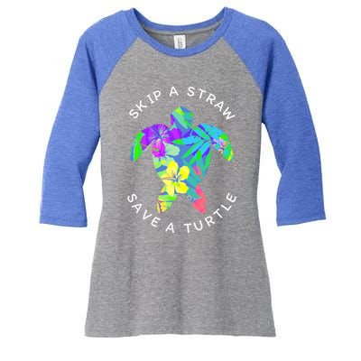 Cool Hawaiian Skip A Straw Save A Turtle Gift Women's Tri-Blend 3/4-Sleeve Raglan Shirt