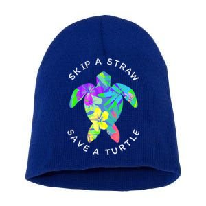 Cool Hawaiian Skip A Straw Save A Turtle Gift Short Acrylic Beanie