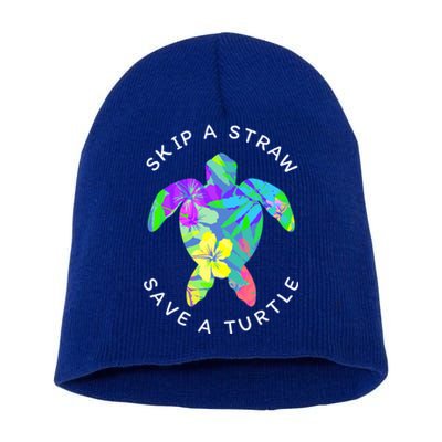 Cool Hawaiian Skip A Straw Save A Turtle Gift Short Acrylic Beanie