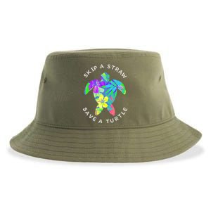 Cool Hawaiian Skip A Straw Save A Turtle Gift Sustainable Bucket Hat