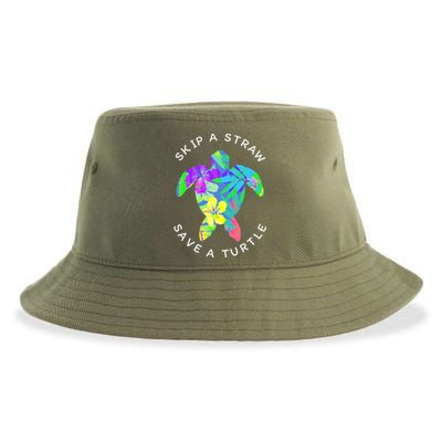 Cool Hawaiian Skip A Straw Save A Turtle Gift Sustainable Bucket Hat