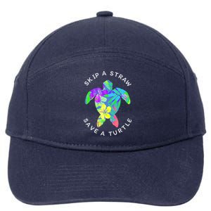 Cool Hawaiian Skip A Straw Save A Turtle Gift 7-Panel Snapback Hat