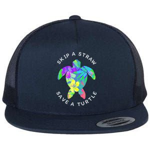 Cool Hawaiian Skip A Straw Save A Turtle Gift Flat Bill Trucker Hat