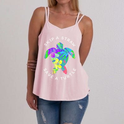 Cool Hawaiian Skip A Straw Save A Turtle Gift Women's Strappy Tank