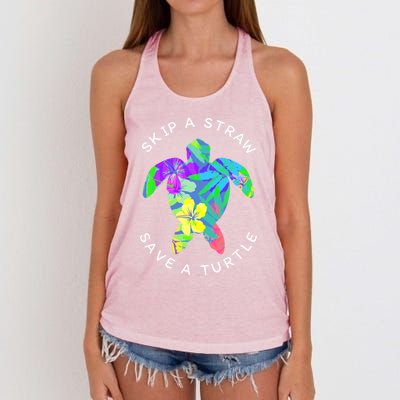 Cool Hawaiian Skip A Straw Save A Turtle Gift Women's Knotted Racerback Tank