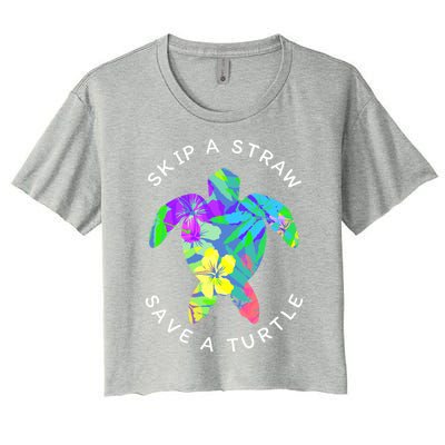 Cool Hawaiian Skip A Straw Save A Turtle Gift Women's Crop Top Tee