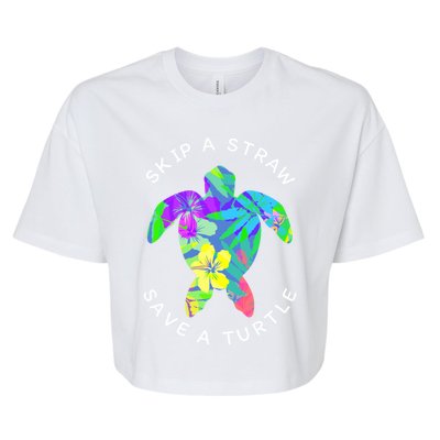 Cool Hawaiian Skip A Straw Save A Turtle Gift Bella+Canvas Jersey Crop Tee