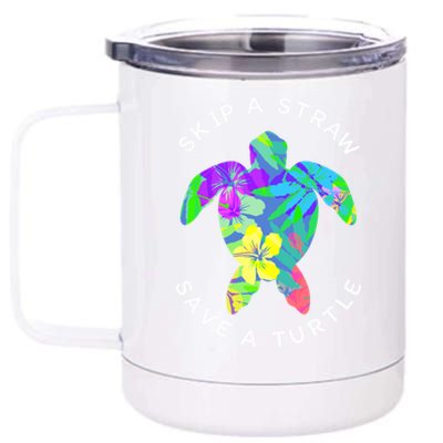 Cool Hawaiian Skip A Straw Save A Turtle Gift 12 oz Stainless Steel Tumbler Cup