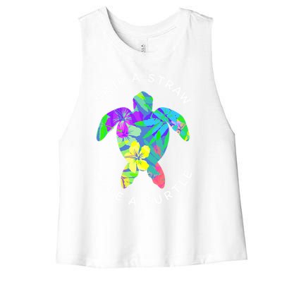 Cool Hawaiian Skip A Straw Save A Turtle Gift Women's Racerback Cropped Tank