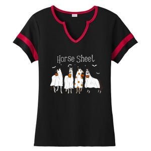 Cute Horse Sheet Spooky Season Ghost Horse Halloween Costume Ladies Halftime Notch Neck Tee