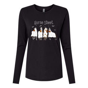 Cute Horse Sheet Spooky Season Ghost Horse Halloween Costume Womens Cotton Relaxed Long Sleeve T-Shirt