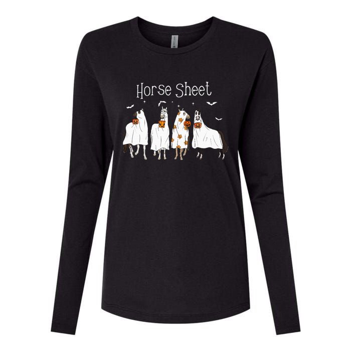 Cute Horse Sheet Spooky Season Ghost Horse Halloween Costume Womens Cotton Relaxed Long Sleeve T-Shirt